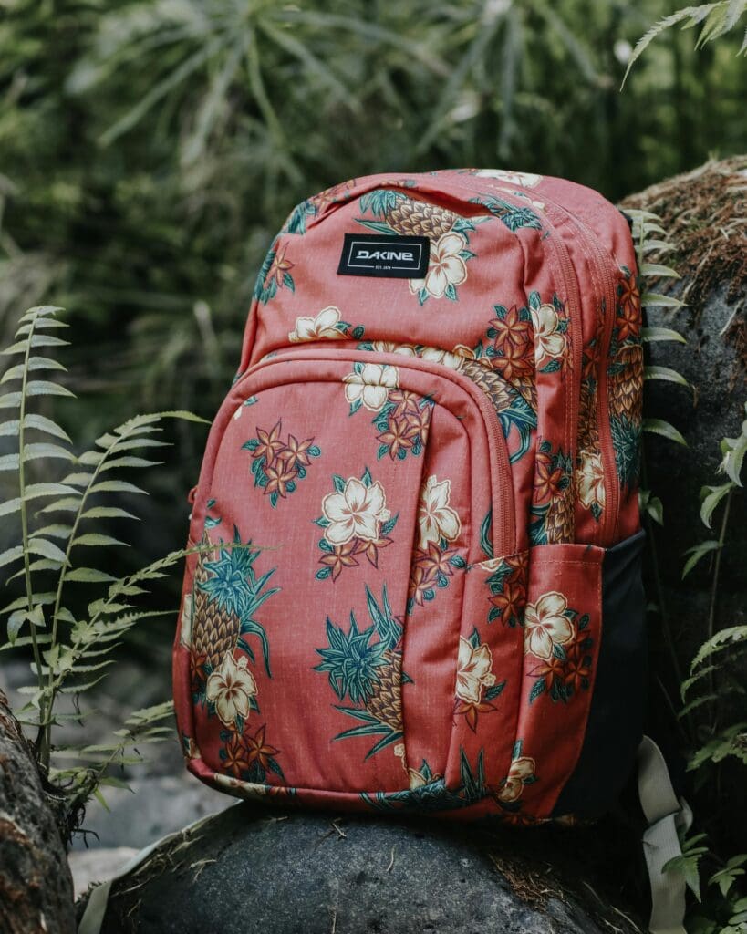 school backpack with hawaiian print