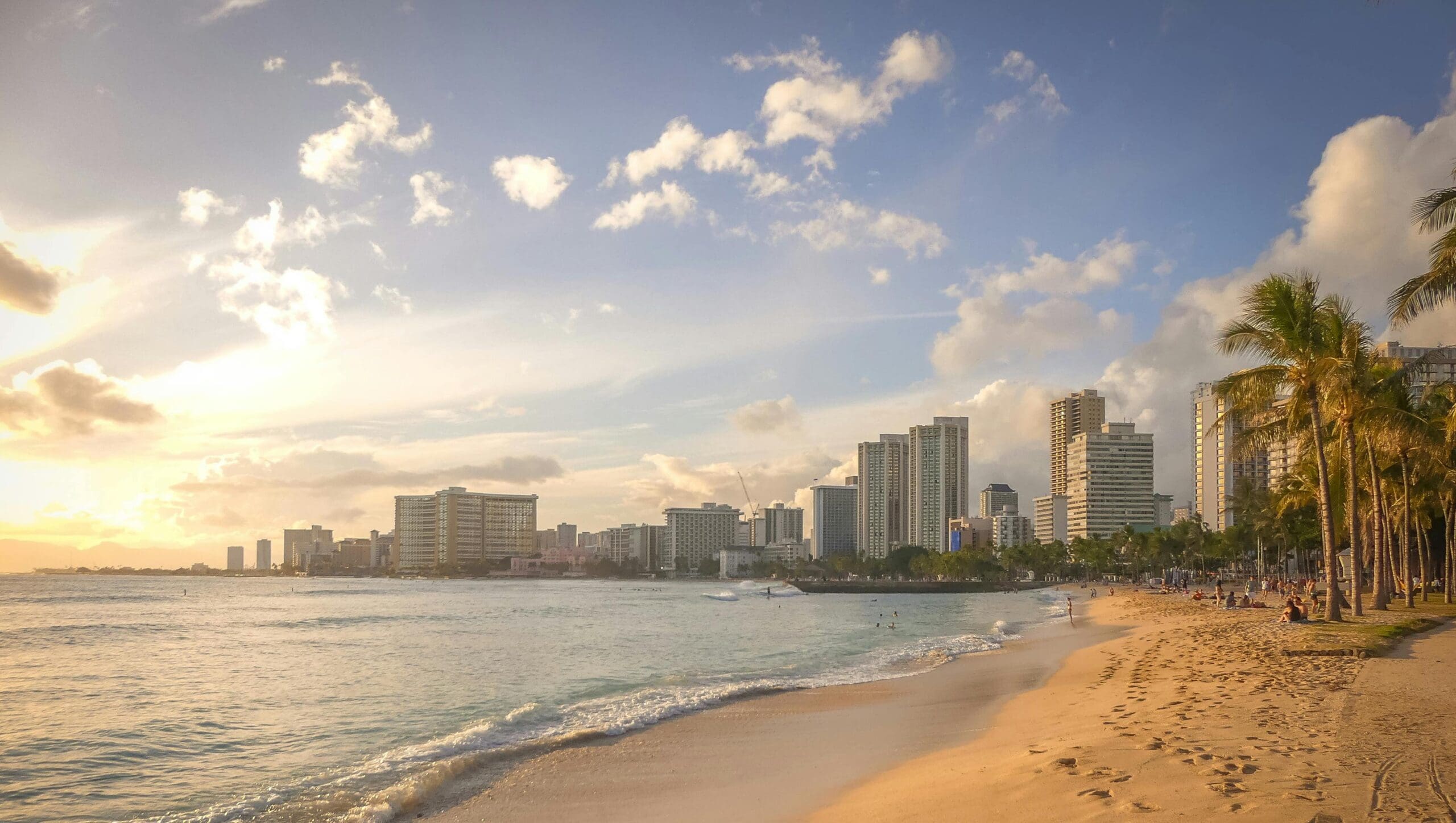 Sunset at waikiki beach in hawaii